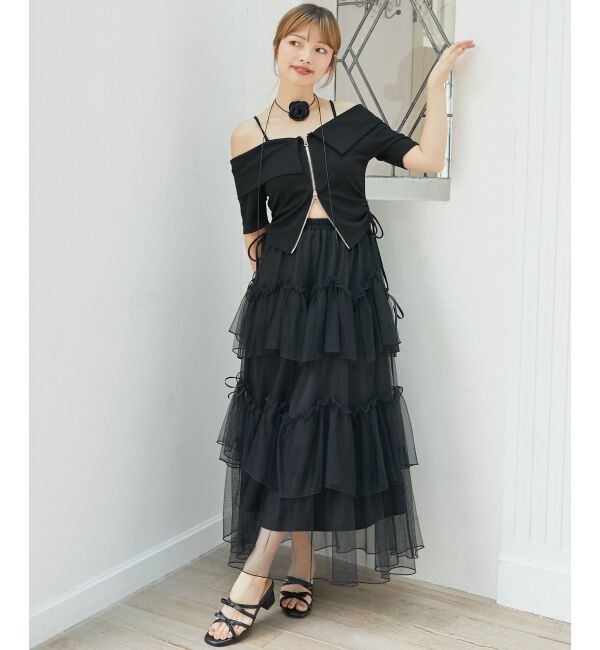  「オフショルダブルジップトップス」|Tシャツ・カットソー|