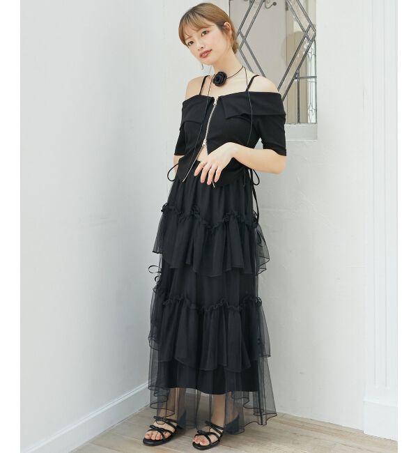  「オフショルダブルジップトップス」|Tシャツ・カットソー|