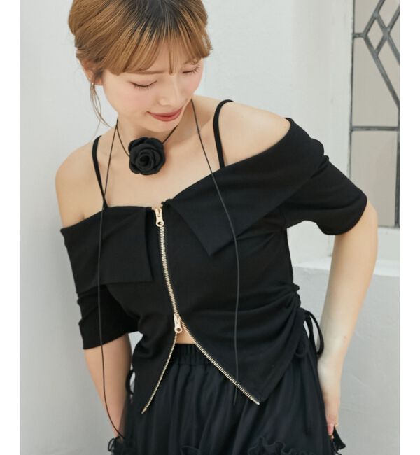  「オフショルダブルジップトップス」|Tシャツ・カットソー|