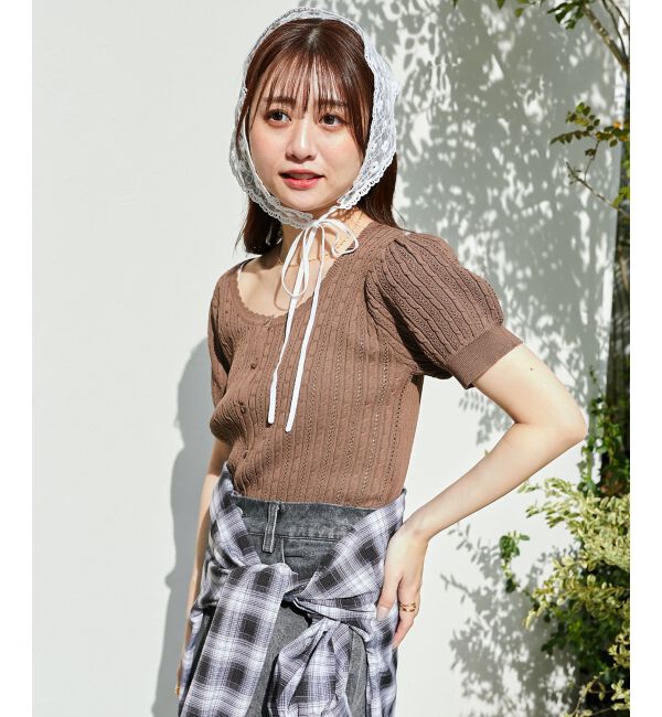  「ハーフスリーブケーブルカーディガン」|カーディガン|