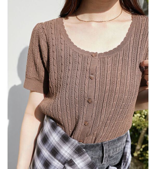  「ハーフスリーブケーブルカーディガン」|カーディガン|
