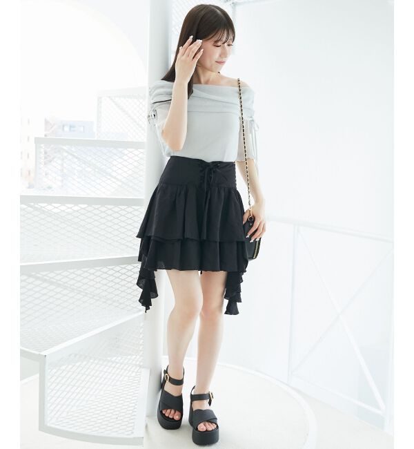  「サイドラッフルティアードミニスカパン」|スカート|