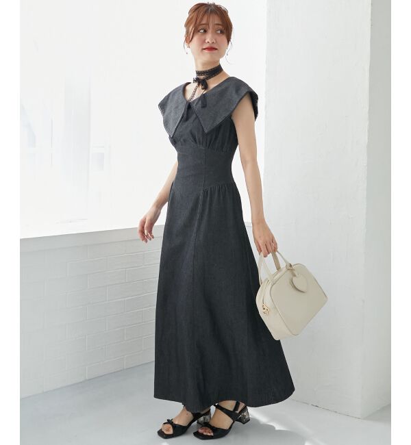  「チョーカーセットビッグカラーワンピース」|ワンピース|