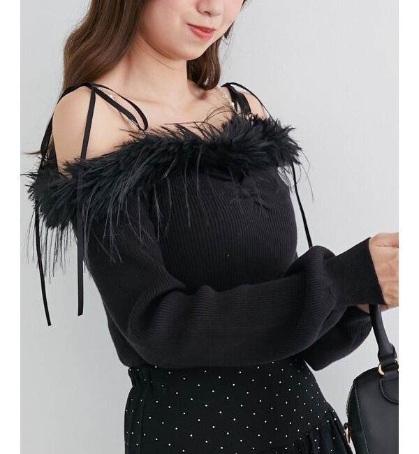  「チェーン付きフェイクファーニット」|ニット・セーター|