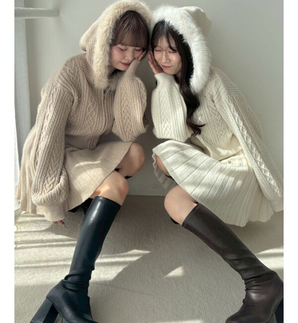  「キラキラフード付きニットパーカー」|パーカー|