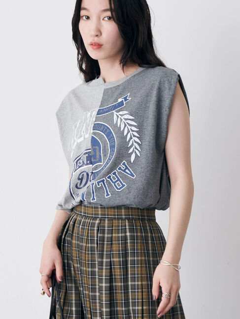 earth music&ecology「パターン切替ノースリーブプルオーバー」|Tシャツ・カットソー|杢グレー