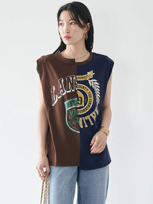 earth music&ecology「パターン切替ノースリーブプルオーバー」|Tシャツ・カットソー|ミックス