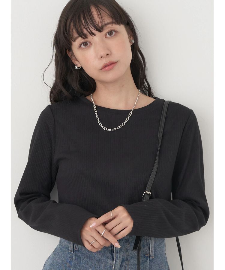 earth music&ecology「チェーンリブクルーネックプルオーバー」|Tシャツ・カットソー|Black