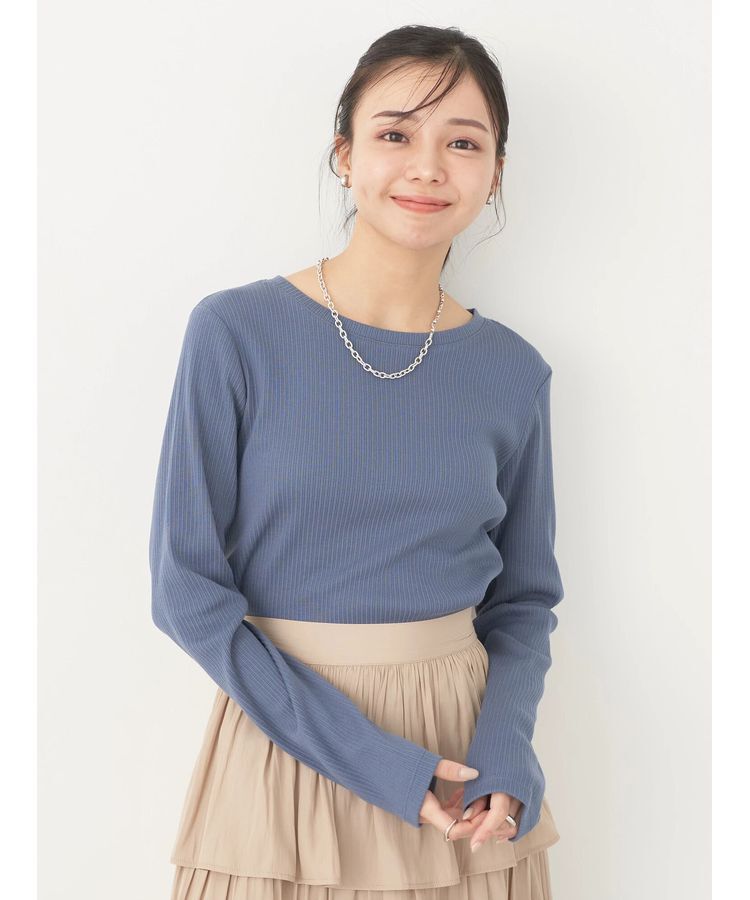 earth music&ecology「チェーンリブクルーネックプルオーバー」|Tシャツ・カットソー|Blue