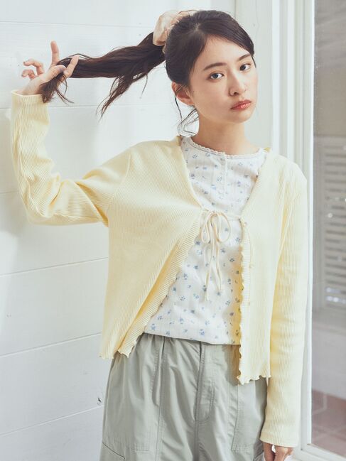 earth music&ecology「フリルデザインリボンカーディガン」|カーディガン|Light yellow