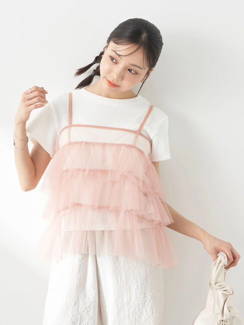earth music&ecology「チュールティアードフリルキャミソール」|ベスト・ジレ|