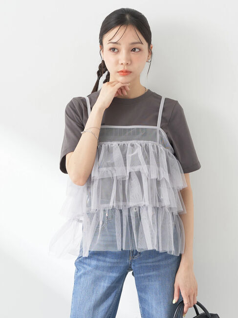 earth music&ecology「チュールティアードフリルキャミソール」|ベスト・ジレ|