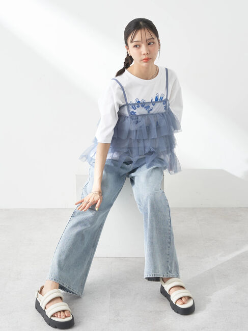 earth music&ecology「チュールティアードフリルキャミソール」|ベスト・ジレ|