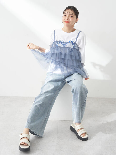 earth music&ecology「チュールティアードフリルキャミソール」|ベスト・ジレ|