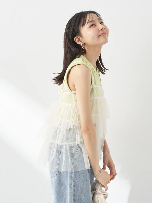 earth music&ecology「チュールティアードフリルキャミソール」|ベスト・ジレ|