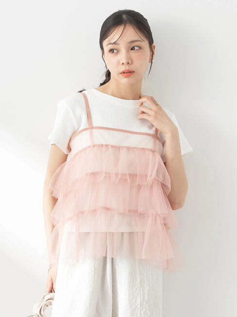 earth music&ecology「チュールティアードフリルキャミソール」|ベスト・ジレ|