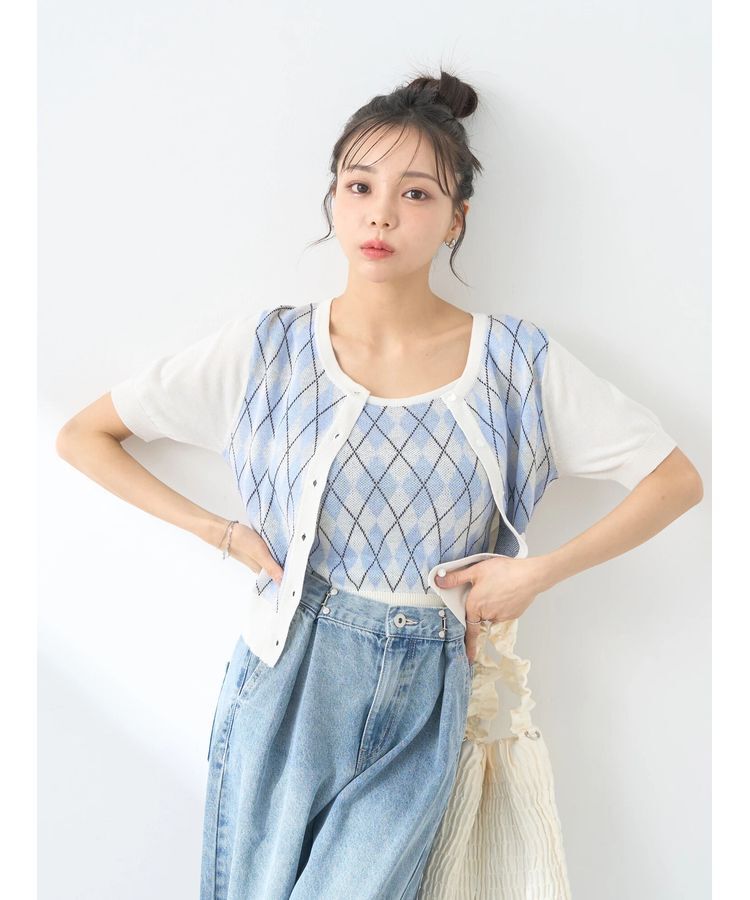 earth music&ecology「SET2点アーガイルカーディガン&times;タンク」|カーディガン|