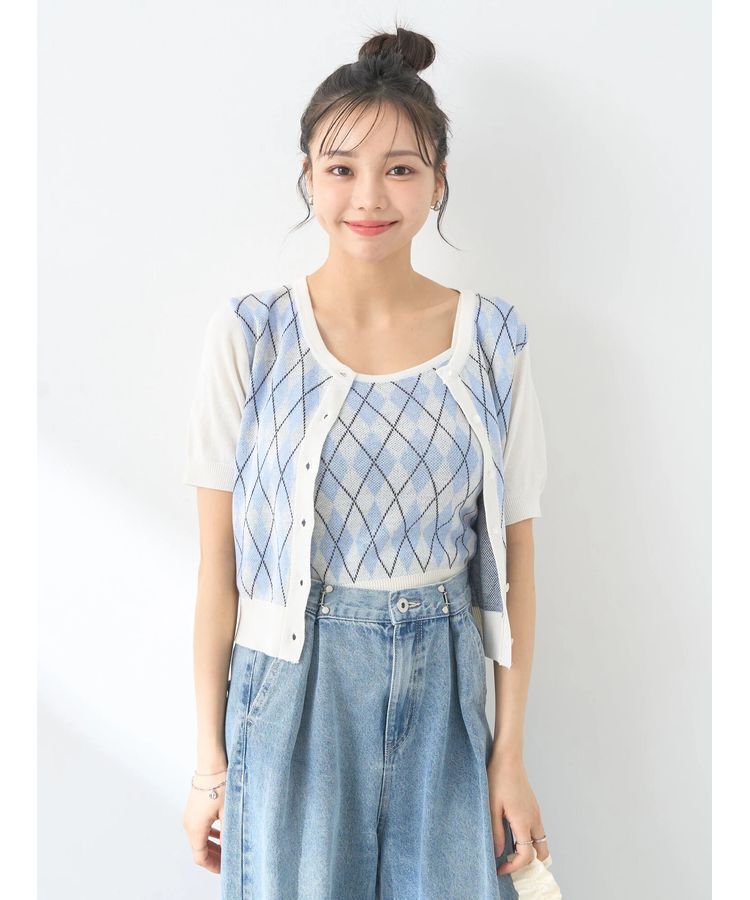 earth music&ecology「SET2点アーガイルカーディガン&times;タンク」|カーディガン|