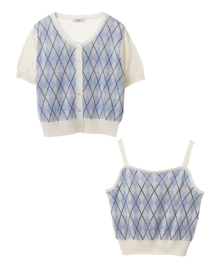 earth music&ecology「SET2点アーガイルカーディガン&times;タンク」|カーディガン|