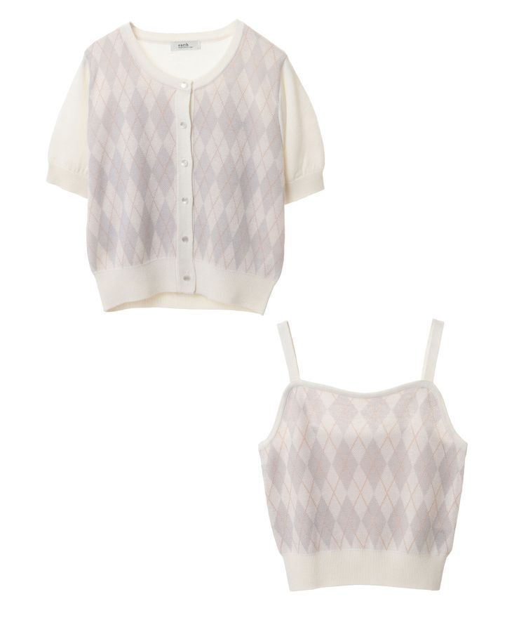 earth music&ecology「SET2点アーガイルカーディガン&times;タンク」|カーディガン|