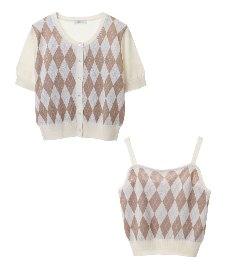 earth music&ecology「SET2点アーガイルカーディガン&times;タンク」|カーディガン|