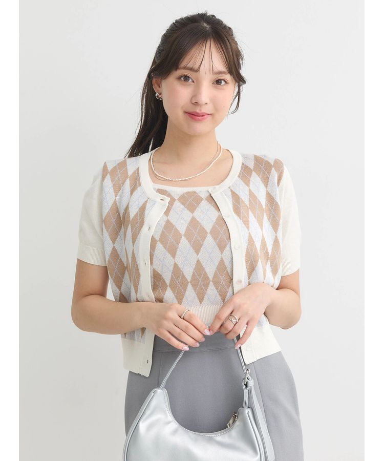 earth music&ecology「SET2点アーガイルカーディガン&times;タンク」|カーディガン|Beige