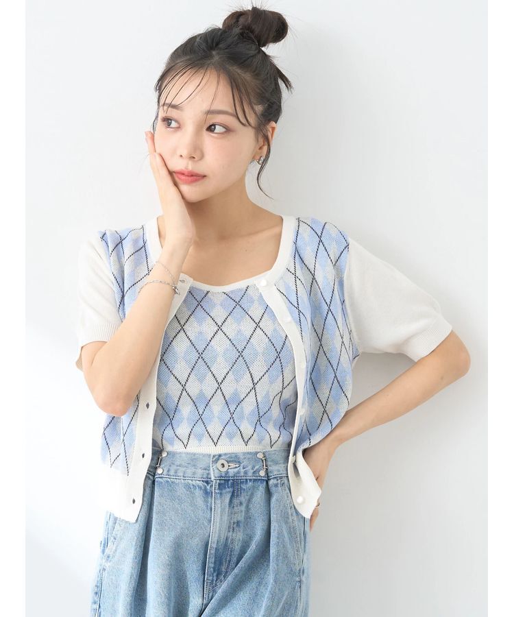 earth music&ecology「SET2点アーガイルカーディガン&times;タンク」|カーディガン|Blue