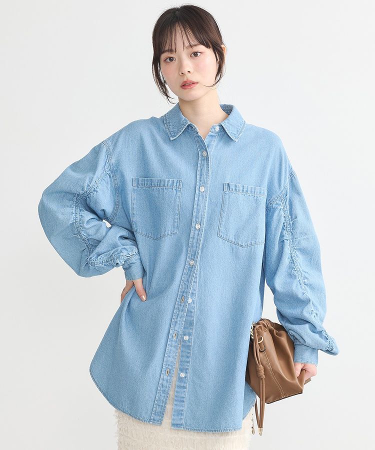 earth music&ecology「シャーリングスリーブデニムシャツ」|シャツ・ブラウス|