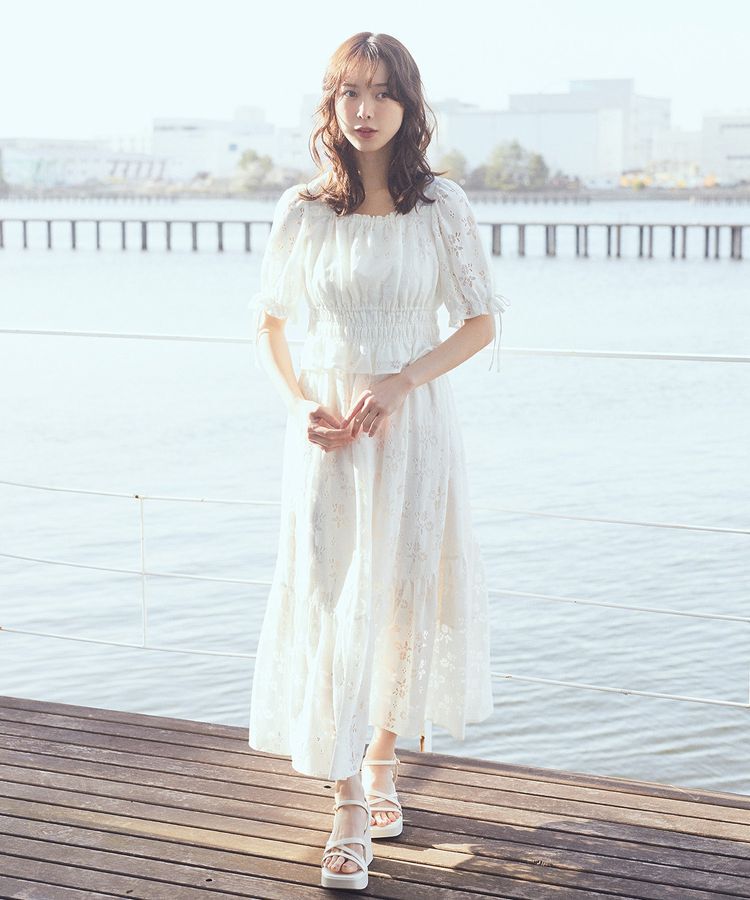 earth music&ecology「透かし花柄フレアスカート」|フレア|