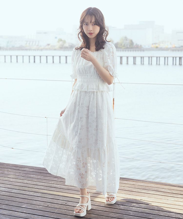 earth music&ecology「透かし花柄フレアスカート」|フレア|