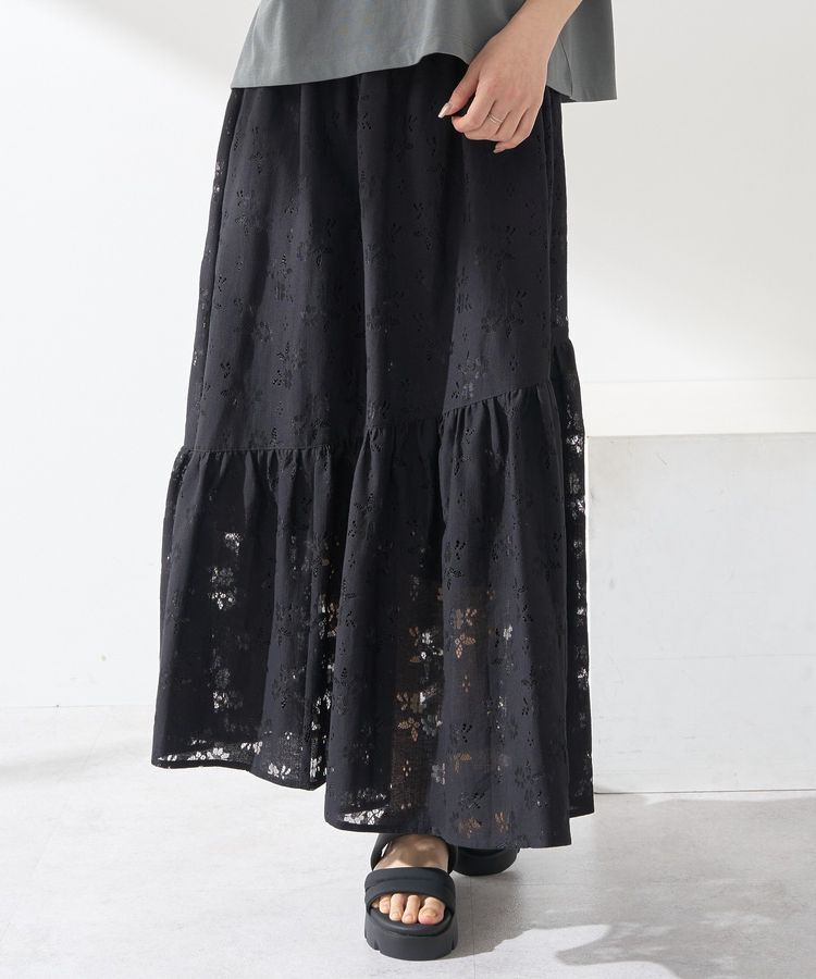 earth music&ecology「透かし花柄フレアスカート」|フレア|