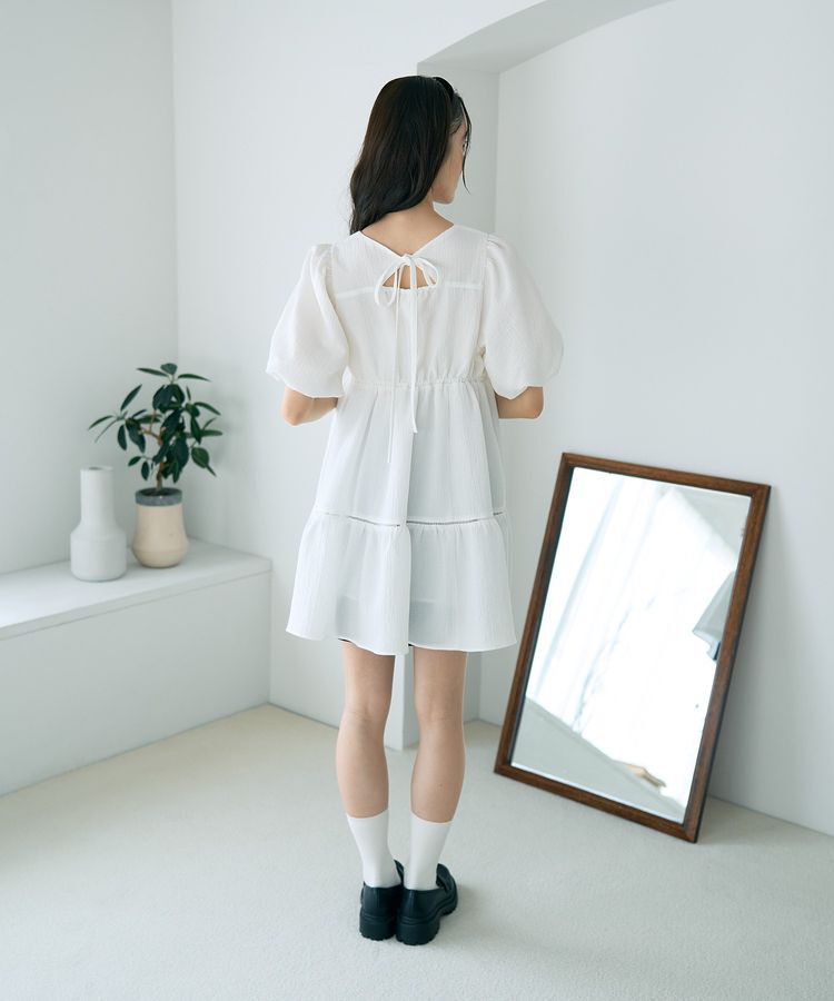 earth music&ecology「バックリボンパフスリーブミニワンピース」|ワンピース|