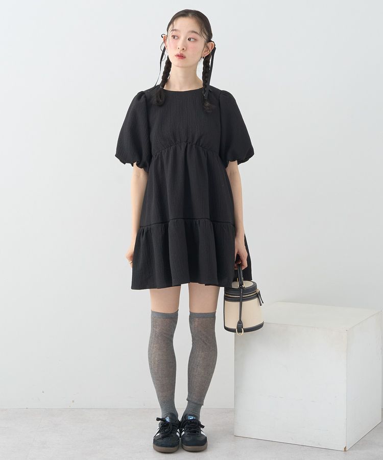 earth music&ecology「バックリボンパフスリーブミニワンピース」|ワンピース|