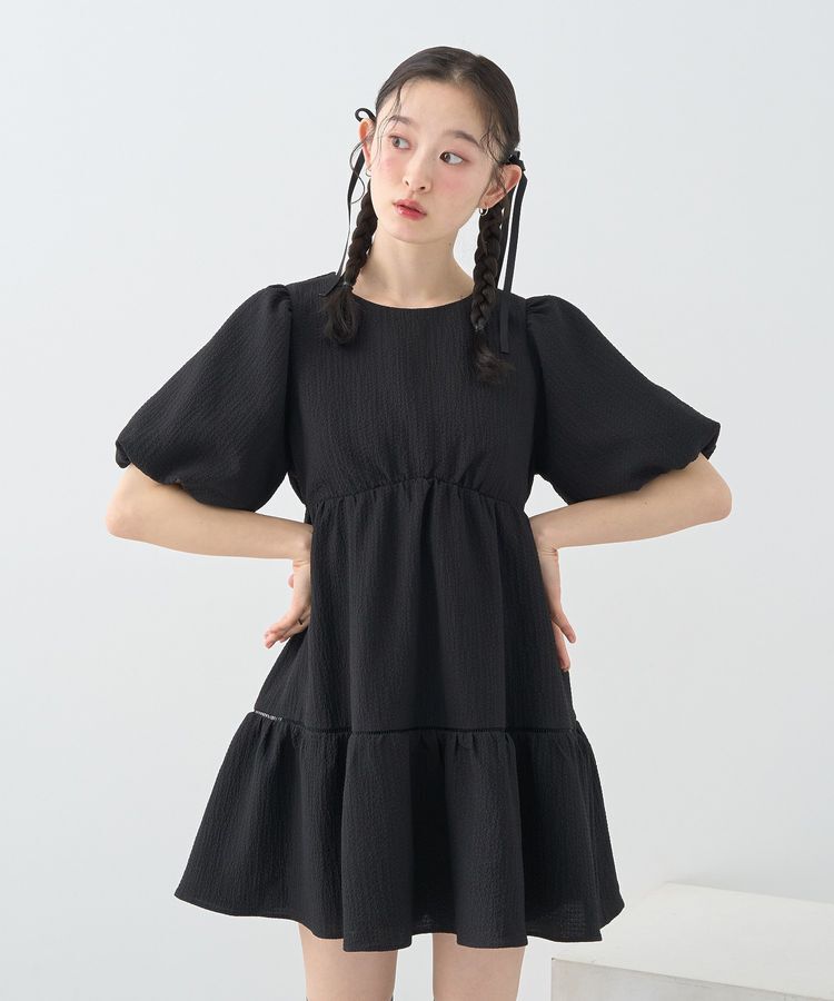 earth music&ecology「バックリボンパフスリーブミニワンピース」|ワンピース|