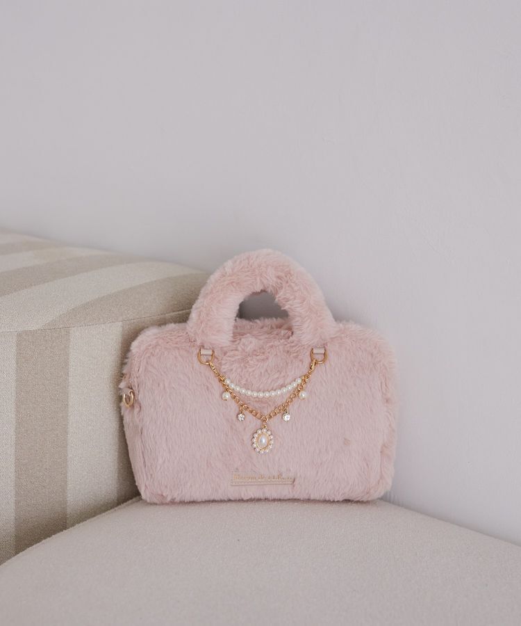 Maison de FLEUR「チャーム付きファー2Wayボストンバッグ」|ハンドバッグ|ピンク