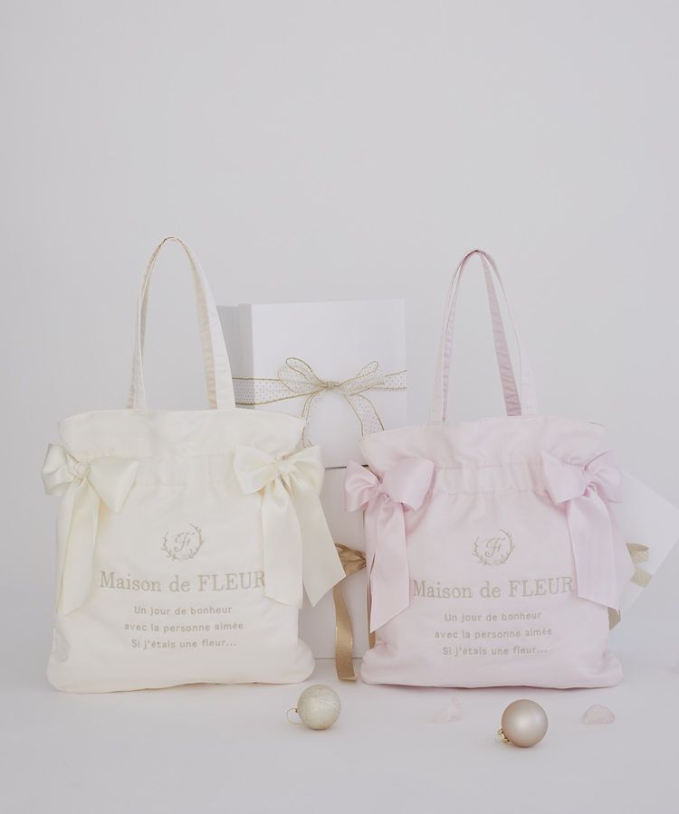 Maison de FLEUR「オーガンジーダブルリボンギャザートート」|トートバッグ|
