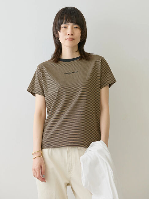 AMERICAN HOLIC「刺繍ロゴボーダープルオーバー」|Tシャツ・カットソー|Mocha