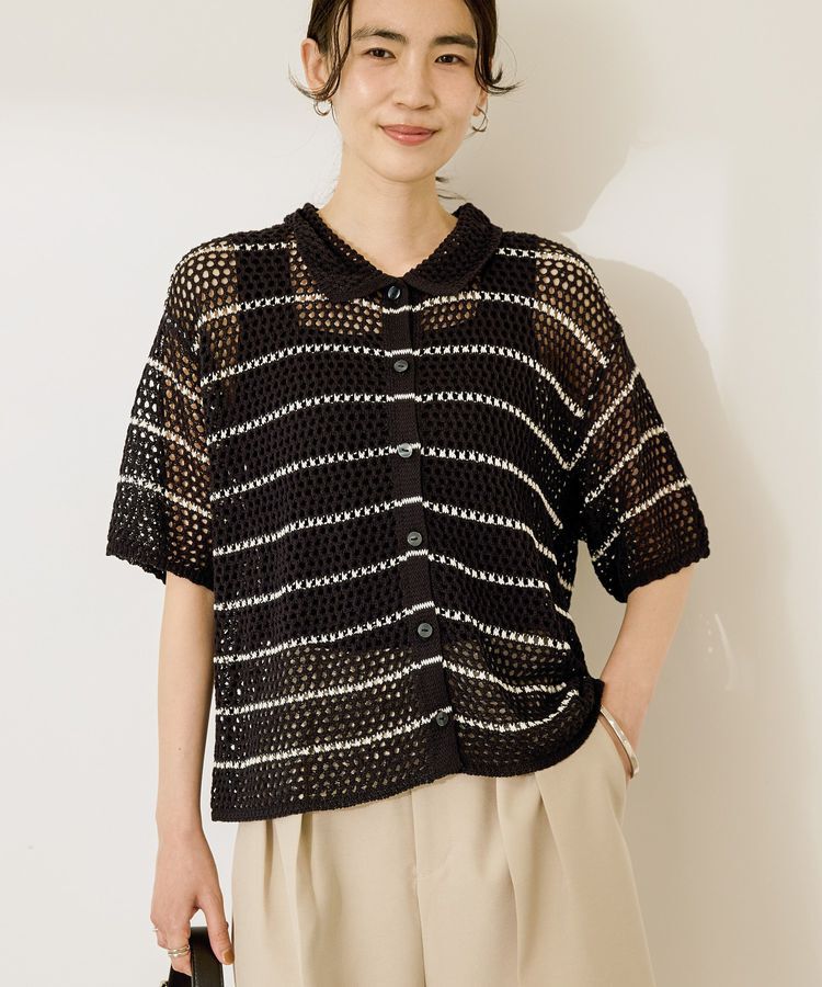 AMERICAN HOLIC「透かし編み襟付きニットカーディガン」|カーディガン|Border