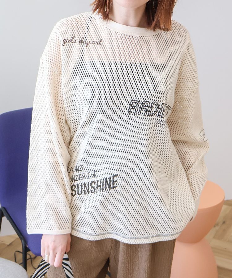 AMERICAN HOLIC「【WEB限定】ランダムロゴメッシュロングTシャツ/チュニック」|Tシャツ・カットソー|