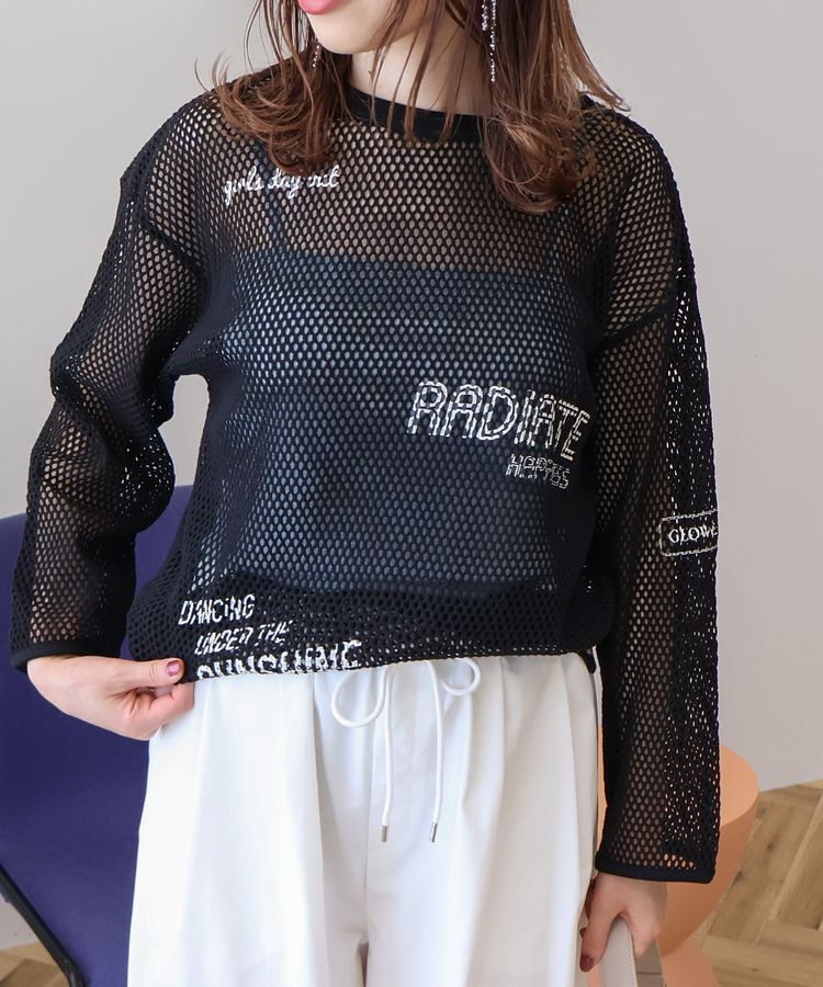 AMERICAN HOLIC「【WEB限定】ランダムロゴメッシュロングTシャツ/チュニック」|Tシャツ・カットソー|