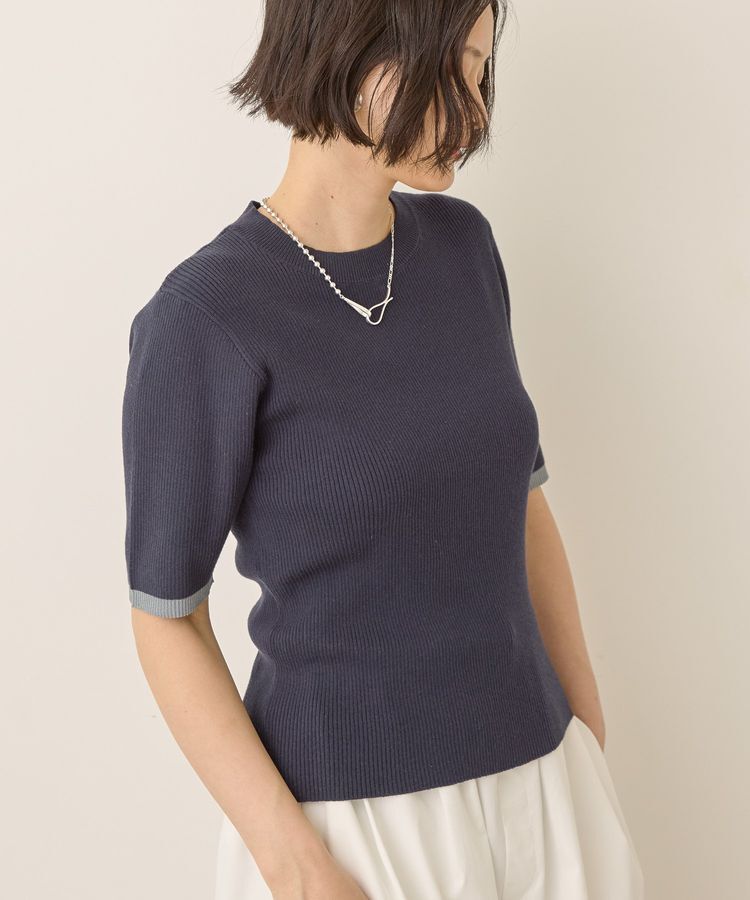 AMERICAN HOLIC「袖口バイカラー半袖ニットプルオーバー」|ニット・セーター|