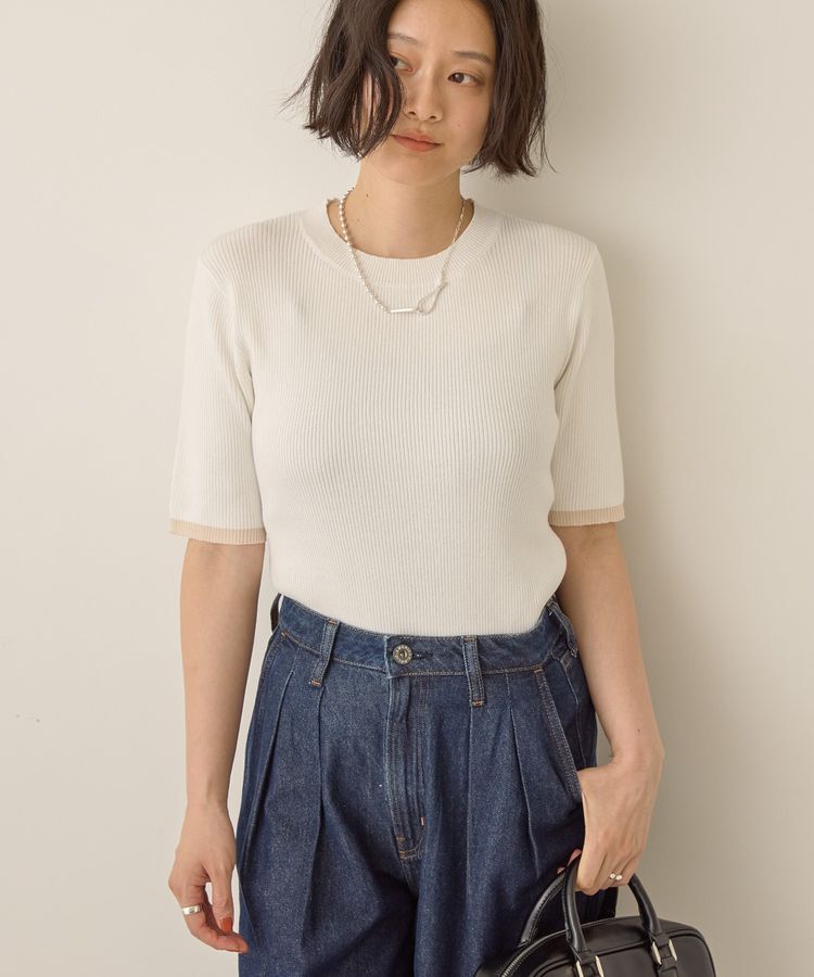 AMERICAN HOLIC「袖口バイカラー半袖ニットプルオーバー」|ニット・セーター|