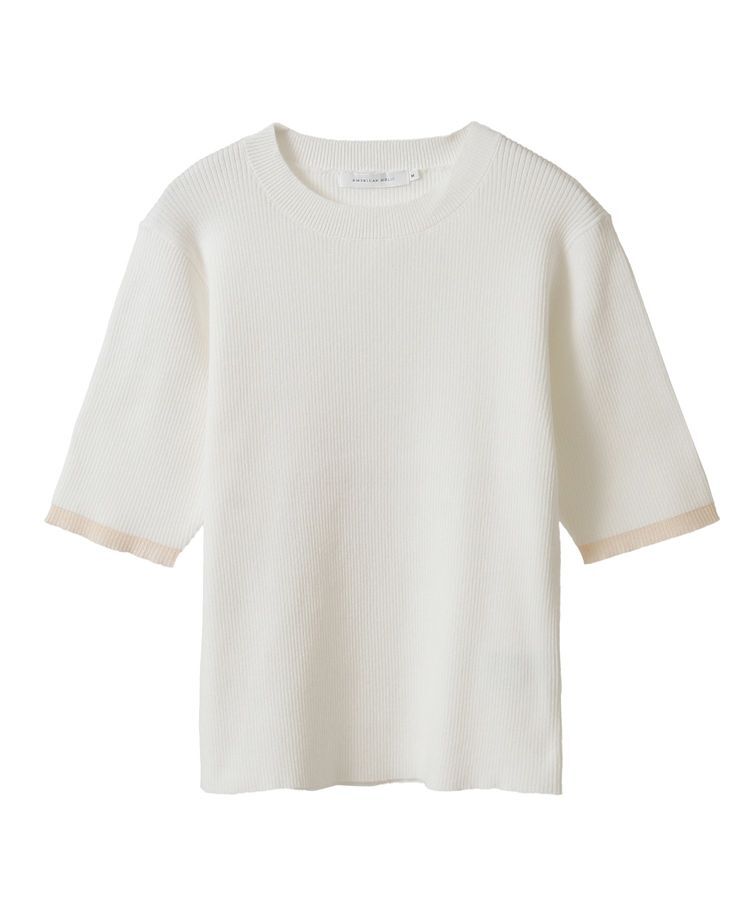 AMERICAN HOLIC「袖口バイカラー半袖ニットプルオーバー」|ニット・セーター|