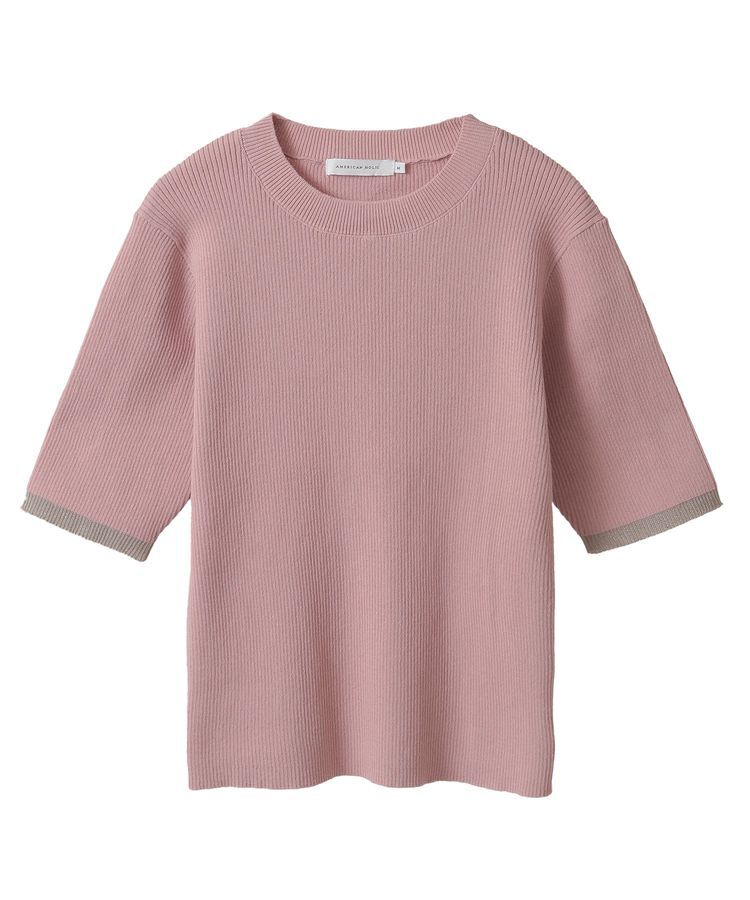 AMERICAN HOLIC「袖口バイカラー半袖ニットプルオーバー」|ニット・セーター|