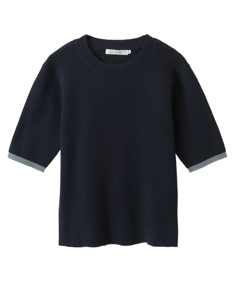 AMERICAN HOLIC「袖口バイカラー半袖ニットプルオーバー」|ニット・セーター|