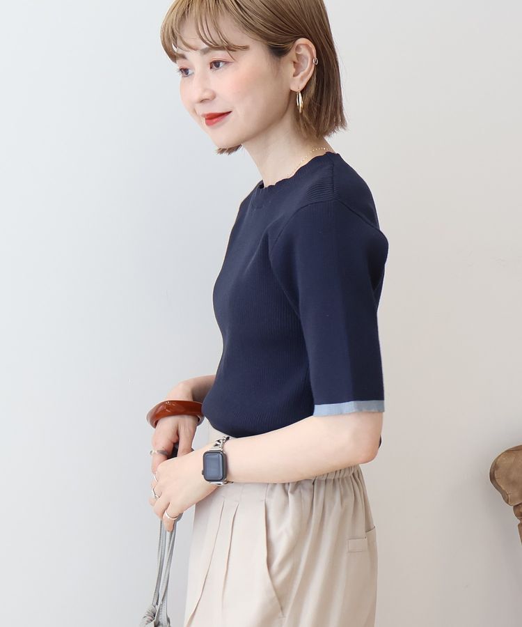 AMERICAN HOLIC「袖口バイカラー半袖ニットプルオーバー」|ニット・セーター|