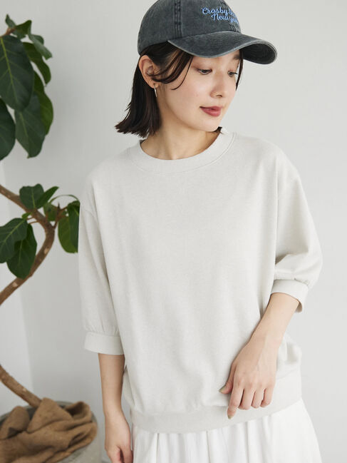 Green Parks「7分袖ラメ裏毛パフプルオーバー」|Tシャツ・カットソー|Ivory