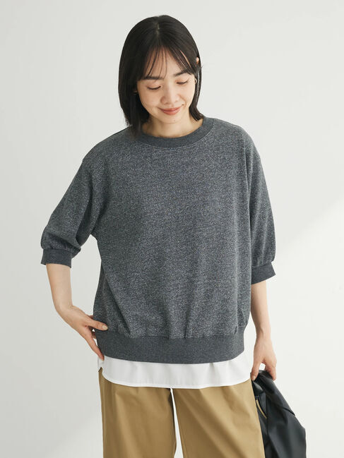 Green Parks「7分袖ラメ裏毛パフプルオーバー」|Tシャツ・カットソー|Gray