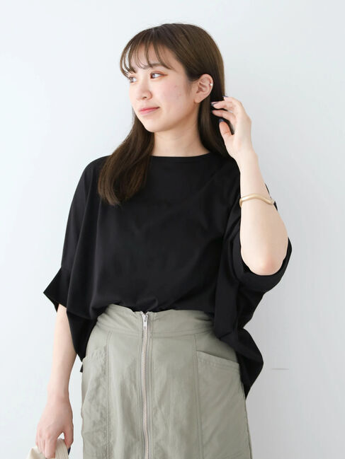 Green Parks「ドルマンカット5分袖プルオーバー」|Tシャツ・カットソー|Black