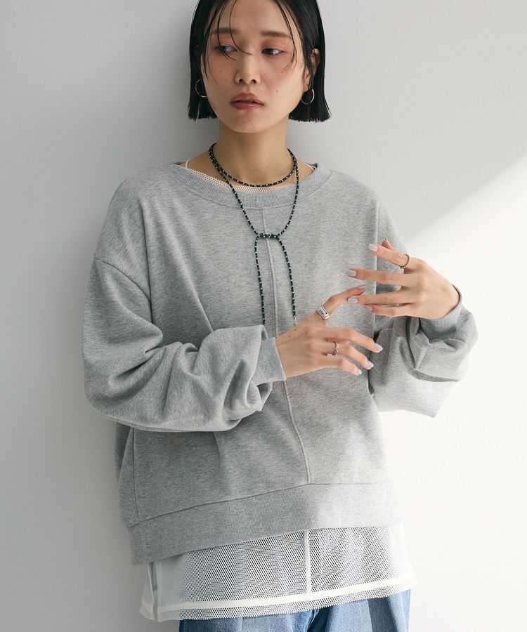 Green Parks「ショート丈ラメ裏毛ボートネックプルオーバー」|Tシャツ・カットソー|